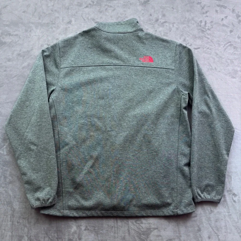 The North Face Mens Full Zip Fleece Jacket Green Red Logo Mock Neck Large